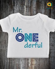 a white shirt with the words mr onederful on it, and blue letters