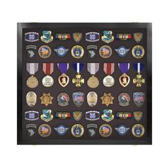 a shadow box with many different medals on it