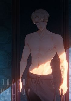 an anime character is standing in front of a window with his shirt open and the light shining on him