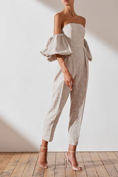 Margot Embroidered Linen Bustier Jumpsuit | Natural | Jumpsuits | Shona Joy | Shona Joy International Linen 2023, Linen Photography, Party Dresses Uk, Formal Wedding Attire, Formal Wear Women, White Dress Party, Photography Fashion, Bustiers