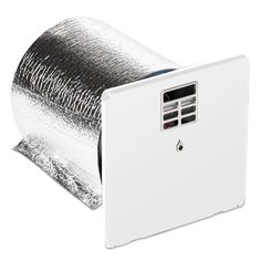 a roll of silver foil sitting on top of a white wall mounted heater in the shape of a box