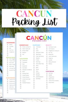 the cancun packing list with text overlay