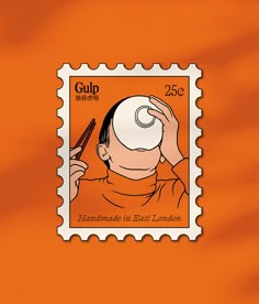 a stamp with an image of a man drinking from a cup