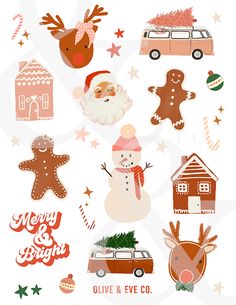 an assortment of christmas stickers on a white background