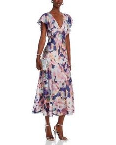 Rails Dina Floral Flutter Sleeve Midi Dress Summer Cocktail Dress With Flutter Sleeves, Spring Cocktail Midi Dress With Flutter Sleeves, Summer Cocktail Midi Dress With Flutter Sleeves, Formal Flutter Sleeve Midi Dress For Summer, Spring Evening Midi Dress With Flutter Sleeves, Multicolor Flutter Sleeve Midi Dress With Ruffles, 3/4 Sleeve Floral Midi Dress For Daywear, Flutter Sleeve Dresses With Floral Print For Dress-up, Daytime Floral Print Midi Dress With V-neck