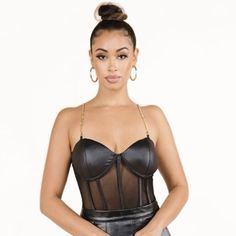 Nwt! Removable Chain Straps! Breast Section Is Not See Through! Fits Tall And Shorter Heights Chic Evening Bodysuit With Built-in Bra, Chic Underwire Bodysuit For Party, Fitted Chain Strap Body Chain For Party, Black Body Chain With Chain Strap For Night Out, Fitted Body Chain With Chain Strap For Party, Glamorous Body Chain For Night Out, Elegant Black Body Chain For Evening, Fitted Body Chain For Summer Night Out, Fitted Body Chain For Night Out In Summer