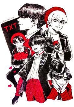 an image of some anime characters in black and red clothes with text that reads txt