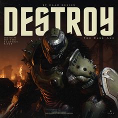 the cover of destroy magazine featuring a man in armor