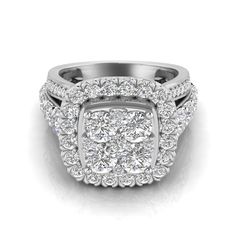 a diamond ring with two rows of diamonds on the sides and one row of round brilliant cut