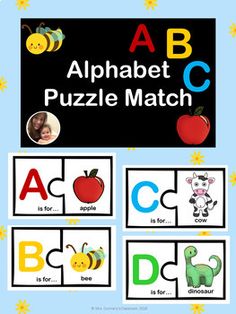 an alphabet puzzle match with pictures of animals and letters