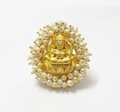 Lakshmi Wedding Ring,Beautiful Handmade Goddess Lakshmi Ring. Golden Ring. Pearls Ring. Size Adjustable. Metal - Brass. Made in India. Pearls Ring, Anklets Indian, Beads Ring, Handmade Anklets, Star Goddess, Bali Earrings, Ring Pearl, Chandbali Earrings, Ringe Gold