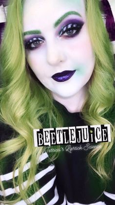 BEETLEJUICE 🖤💚 #senegence #mysenelook #lipsense #senegence #beetlejuice #beetlejuicemakeup #halloweenmakeup #senegencehalloween #lipsensehalloween #beetlejuicemakeuphallowen Senegence Halloween Looks, Female Beetlejuice Makeup, Female Beetlejuice, Beetlejuice Hair, Purple Smokey Eye Tutorial, Maleficent Makeup, Beetlejuice Costume, Back To School Makeup