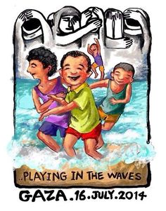 an image of children playing in the waves with text reading'playing in the waves '