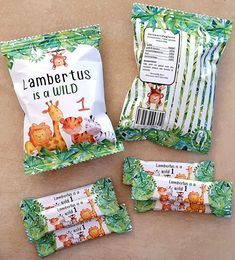 three bags of lambritus are sitting on the floor next to each other,