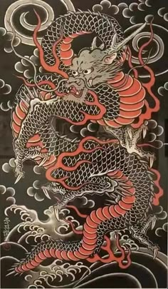 Dragon Irezumi Tattoo, Dragon And Tiger Back Tattoo, Ichibay Tattoo, Dragon Irezumi, Japanese Art Tattoo, Dragon Tattoo Drawing, Dragon Head Tattoo