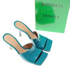 Bottega Veneta Blue Blue Sandals With Reinforced Heel, Blue Heels With Single Toe Strap, Blue Sandals With Reinforced Heel For Summer, Blue Open Toe Sandals With Reinforced Heel, Elegant Blue Square Toe Sandals, Luxury Blue Sandals For Summer, Blue Square Toe Evening Sandals, Luxury Blue Summer Heels, Designer Blue Sandals With Round Toe