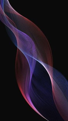 an abstract image of wavy lines on a black background in red, blue and pink