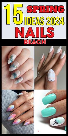 Spring Beach Nails, Pink Nails Long, Beach Nail Ideas, Nails Long Almond, Short Pink Nails, Beach Nail Designs, Palm Leaf Design, Blue Tips