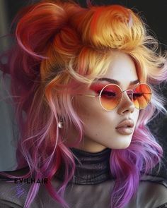 Creative Hair Photography, Artistic Hair Color, Undercut Color Ideas, Boy Bob Haircut, Ginger And Purple Hair, Fantasy Color Hair, Bob Haircut Women, Purple Yellow Hair, Yellow Hair Color Ideas