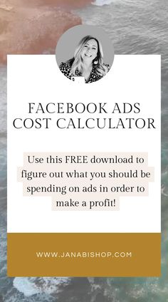 the facebook ads cost calculator is shown with an image of a woman in front of