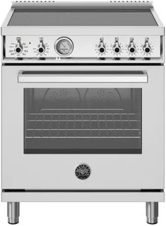 an oven with two burners on the front and one door open to show it's side