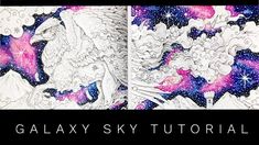 an image of galaxy sky with stars and clouds in the background, as well as text