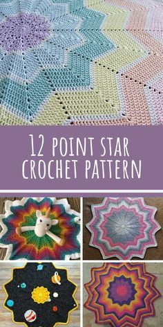 crochet star afghan pattern with text that reads, 12 point star crochet pattern