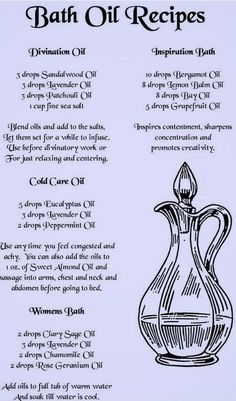 Wicca Essential Oils, Witchy Beauty Tips, Ritual Bath Recipes Witchcraft, Essential Oil Witchcraft, Bath Magic, Ritual Oil