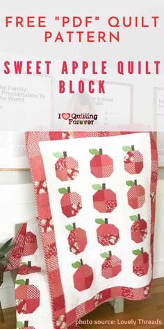 an apple quilt with the text free pattern sweet apple quilt block on it's front