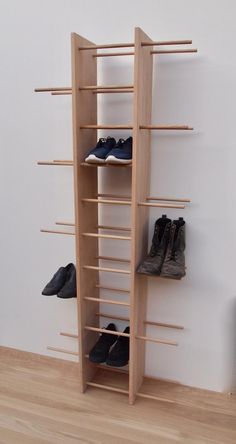 there is a shoe rack with shoes on it