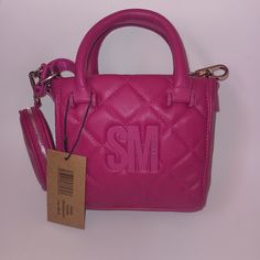 Sm Fushia Babi Mini Tote Purse. Comes With 2 Different Detachable Straps And Attachment With Storage For Headphones Or Charger. Perfect Color For Spring And Summer Wallet Not Included. Msrp $68 Brown Satchel, Vegan Leather Tote, Quilted Purses, Brown Tote, Pink Handbags