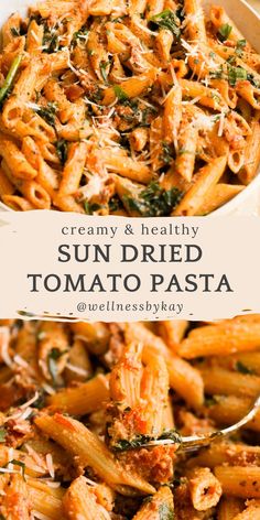 creamy and healthy sun dried tomato pasta with basil