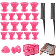 PRICES MAY VARY. COMPLETE HAIR STYLING SET: Transform your hair effortlessly with our 40-piece Pink Magic Hair Rollers Set. This comprehensive kit includes 20 large silicone curlers, 20 small silicone curlers, 2 combs, and 1 mesh cap, providing versatile styling options for women and girls with long and short hair. GENTLE HEATLESS CURLING: Achieve stunning curls without damaging heat using our silicone curlers. Simply roll your hair into the silicone curlers and let them work their magic while y Long And Short Hair, Heatless Curling, Pink Magic, Magic Hair, Roller Set, Hair Rollers, Mesh Cap, Hair Tutorials, Hair Styling