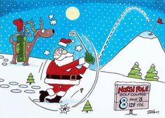 a cartoon santa clause is in the snow