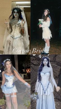 four different pictures of brides dressed up in costumes for halloween and cosplay