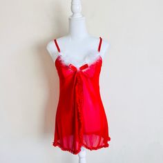 Nwt Red Fuzzy Ruffle Holiday Mesh Bow Babydoll Lingerie Size M Christmas Santa Sexy Lingerie Nightie Camisole Holiday Party Romantic Fuzzy Boa Bow Curtain Chemise Slip Teddy J-25 Red Coquette Camisole Sleepwear, Red Coquettish Sleepwear With Lace Trim, Red Coquette Sleepwear For Party, Red Sheer Coquette Sleepwear, Red Coquette Style Sleepwear, Red Coquette Sleepwear, Fitted Red Sleepwear For Christmas, Red Fitted Christmas Sleepwear, Fitted Red Christmas Sleepwear