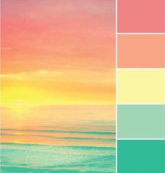 an ocean scene with pastel colors in the background