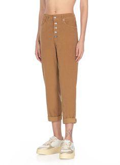 - Brown Dond Up pants for woman - Belt loops - Five pockets - Front zip and logoed buttons fastening - All-over corduroy pattern - Rear leather logo - Rear metal monogramComposition: 66% Cotton, 32% Lyocell, 2% Elastane Brown Corduroy Bottoms With Button Closure, Corduroy Straight Leg Bottoms With Button Closure, Corduroy Bottoms With Buttons For Work, Casual Corduroy Bottoms With Buttons, Brown Tapered Leg Pants With Button Closure, Trendy Corduroy Bottoms With Buttons, High Waist Corduroy Bottoms With Button Closure, Brown Corduroy Bottoms With Buttons, High-waist Corduroy Bottoms With Button Closure