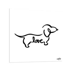 a black and white drawing of a dog with the word love