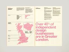 an open brochure with pink text on it