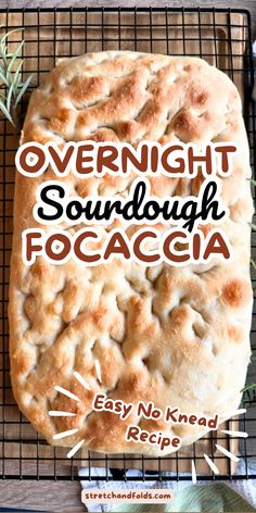 overnight sound dough focaccia on a cooling rack