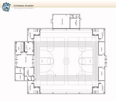 the floor plan for an indoor basketball court, with two courts and one goalie area