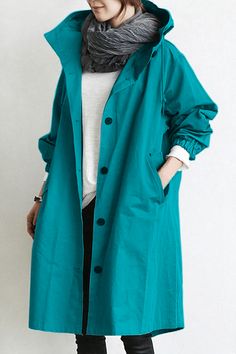 Waterproof Trench Coat, Turquoise Rose, Hooded Trench Coat, Coat With Hood, Wind And Rain, Estilo Chic, Mode Design, Bleu Turquoise, Styl Retro