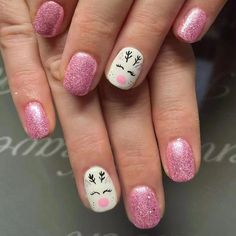 FREE SHIPPING ON ORDERS $9.95+ Buy 3 Get 1 More Free CODE: 4YOU Buy 5 Get 5 More Free CODE: 5FREE Christmas Press On Nails, Pink Glitter Nails, Holiday Nail Designs, Cute Reindeer, Nail Art Set, Press Ons, Stick On Nails, Diy Manicure