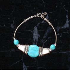 Turquoise Adjustable Fashion Bracelet Length 7.1-9.1 Inches Turquoise Beaded Metal Bracelet, Turquoise Jewelry With Silver Beads, Turquoise Bracelet With Silver Beads, Elegant Turquoise Beaded Metal Bracelets, Nickel-free Turquoise Bracelet Jewelry, Adjustable Turquoise Crystal Bracelet Hand-strung, Blue Stone Bracelet, Juicy Couture Charms Bracelet, Arm Cuff Bracelet