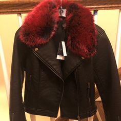 Topshop Jacket With Detachable Red Faux Fur. Size 4. Never Worn, Tags Still Attached. Retails For $100 Red Winter Outerwear With Zipper Closure, Red Winter Outerwear With Zipper, Fitted Burgundy Biker Jacket For Winter, Chic Faux Fur Outerwear With Zipper Closure, Chic Faux Fur Outerwear With Zipper, Faux Fur Lined Biker Jacket For Fall, Faux Fur Biker Jacket For Fall, Red Edgy Outerwear With Zipper Closure, Fall Biker Jacket With Faux Fur Trim