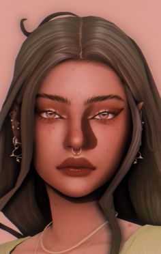 an animated image of a woman with long hair and piercings on her nose, wearing earrings