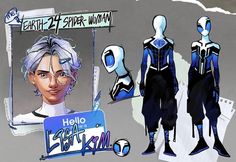 an image of a female character from the video game overwatching spider woman with white hair and blue eyes