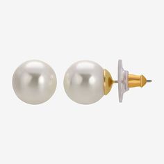 Bead Type: AcrylicPearl Type: Simulated PearlsEarring Back: PostShape: BallStone: No StoneMetal Color: Gold ToneEarring Length: 1/2 InchEarring Width: 1/2 InchMetal: AlloyCare: Polishing ClothCountry of Origin: Imported White Round Pearl Earrings In 14k Gold Filled, White Hypoallergenic Pearl Earrings In 14k Gold, White Hypoallergenic Pearl Earrings Gold Plated, 14k Gold Round Single Pearl Stud Earring, Round White Gold Clip-on Pearl Earrings, Understated Glamour, Ball Stud Earrings, 1928 Jewelry, Earrings White