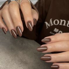 Brown Nail, Brown Nails Design, November Nails, Fall Nail Colors, Oval Nails, Brown Nails, Autumn Nails, Minimalist Nails